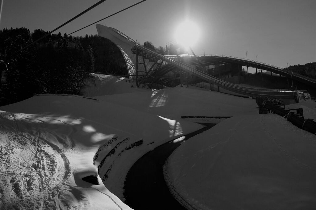 snow, ski jump, ski jumping hill, nature, sports, winter, building
