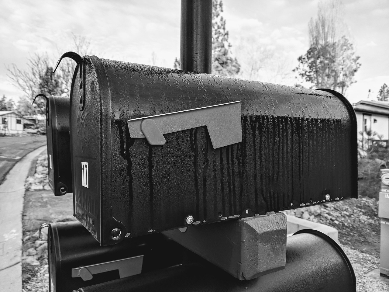 mailbox, black and white, rural